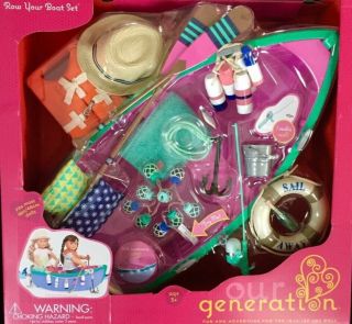 Nib Our Generation Row Your Boat Set 18 " Dolls Real Lights Retired &