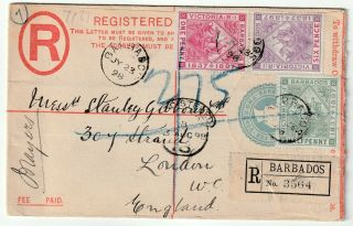 1898 Barbados Postal Stationery Registered Env Size G Uprated Stanley Gibbons