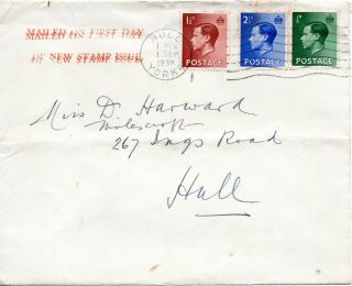 1936 Sg 457/9 ½d,  1½d,  2½d Definitive Hand Written First Day Cover