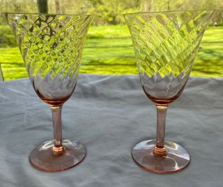 Vintage Tiffin Franciscan Pink Optic Depression Water/wine Goblets Glasses - Set