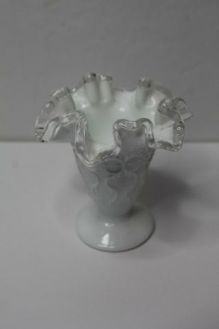 Vintage Fenton Silvercrest White Spanish Lace Art Glass 4 " Vase