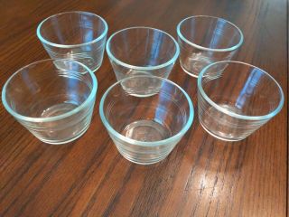 Vintage Set Of 6 Pyrex Glass Custard,  Cup,  Bowl,  Ramekin Prep Flate Edge 6 Oz.