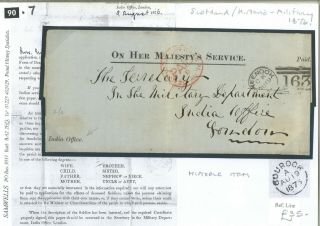 GB SCOTLAND Letter INDIA MUTINY PRIZE CLAIM Historic Military GREENOCK 1876 90.  7 3