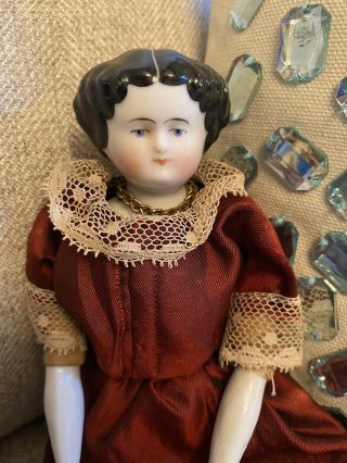 Petite 9.  5” Antique Civil War Era German High Brow China Doll Cabinet Size