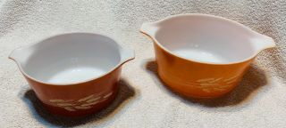Vintage Pyrex Orange And Rust Wheat Pattern 2 Bowls
