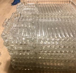 Hazel Atlas Glass - 14 Ball And Rib Pattern Snack Trays And 11 Cups