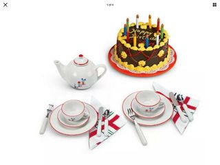 ✅ American Girl Molly Birthday Party Set Cake Tea Pot China Cups Real China 2
