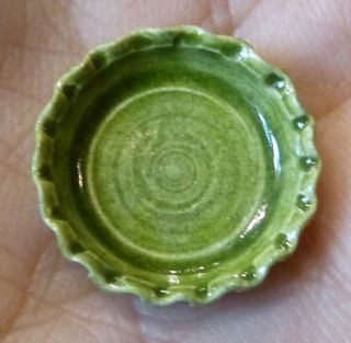 Igma Artisan Jane Graber Miniature Stoneware Green - Glazed Pie Server: 1:12 Scale