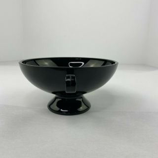 Vintage Black Glass Pedestal Compote Candy Dish Bowl Scrolled Handles Deco Style