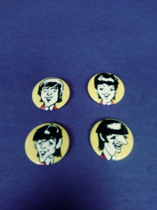 The Beatles Vintage Pin Back Button Pins Set Of 4 Cartoon Illustrations