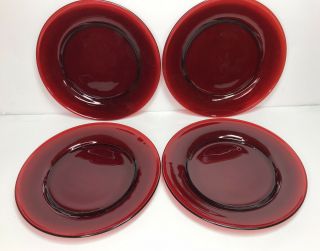 Set Of 4 Vintage Ruby Red 8 Inch Depression Era Plates
