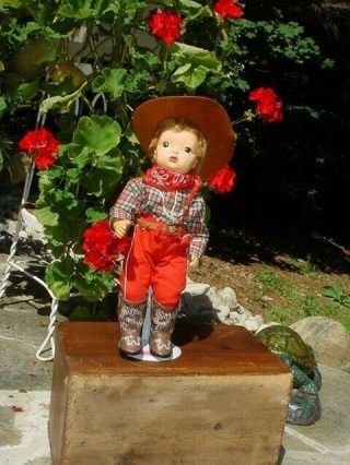 VINTAGE 1950 ' S JERRI LEE 16 in.  DOLL,  TAGGED COWBOY SHIRT WITH PANTS,  BELT 2