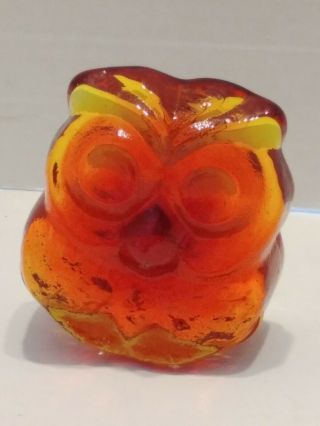 Blenko Orange Glass Owl Shaped Paperweight Figurine