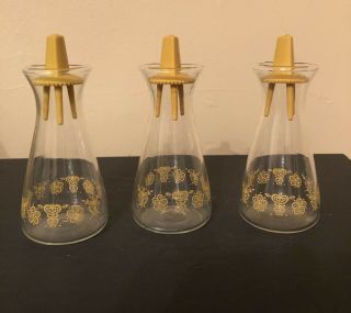 3 Pyrex Corning Corelle Gold Butterfly Pattern Glass Salt & Pepper Shakers