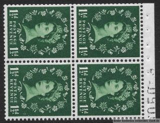 Gb 1958/65 1Â½d Wilding Booklet Pane Of 4,  Wmk Crowns Side Left.  Cp.  Mnh