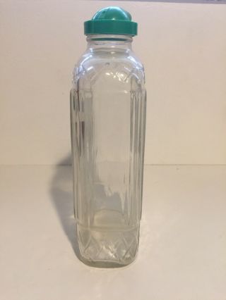 Vintage Refrigerator Jar Water Jug Ribbed Glass Green Plastic Lid Pour Spout 2