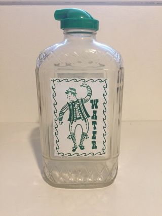 Vintage Refrigerator Jar Water Jug Ribbed Glass Green Plastic Lid Pour Spout 3