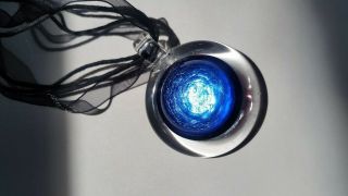 Bright Blue And Clear Murano Glass Pendant Made In Italy 1.  5 " In Diameter