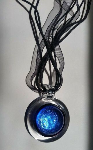 Bright Blue and Clear Murano Glass Pendant Made in Italy 1.  5 
