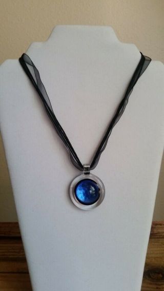 Bright Blue and Clear Murano Glass Pendant Made in Italy 1.  5 