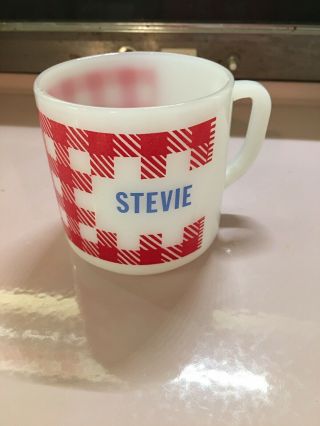 Vintage Federal Glass Red Gingham Name Coffee Cup Mug Stevie Checked