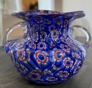 Vintage Millefiori Italian Small Hand Made Art Glass Vase 3.  5 2.  5in