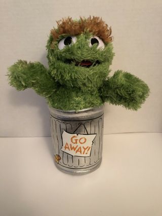 Sesame Street Oscar The Grouch Trash Can Plush Puppet Go Away 2012 Gund 10 "