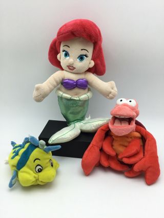 Disney Store Princess Ariel Little Mermaid Soft Doll Plush Flounder Sebastian