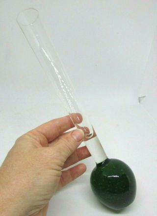 Vtg Blown Glass Bud Flower Vase W/ Controlled Bubbles Green Base,  Portugal,  10 "