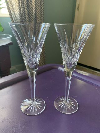 Waterford Crystal Lismore Champagne Flutes Set Of Two Small Chip 2003