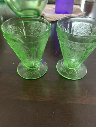Jeannette Cherry Blossom Green Depression Glass Set Of2 Footed Juice Tumblers