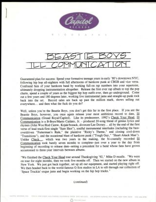 Vintage 1994 Beastie Boys Ill Communication Promo Media 2pgs 1st Both
