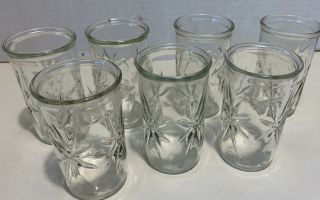 Vintage Set Of 7 4 Oz Jelly Jar Juice Glasses Anchor Hocking Ball Starburst