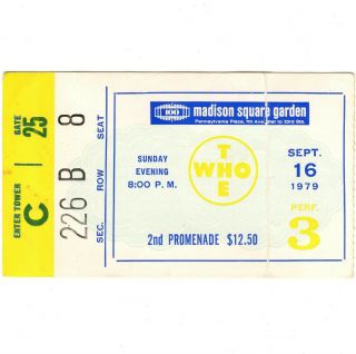 The Who Concert Ticket Stub Nyc 9/16/79 Madison Square Garden Who Are You Rare