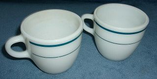 2 Vintage Pyrex By Corning Blue Stripe Restaurant Diner Ware Coffee Cups - 723