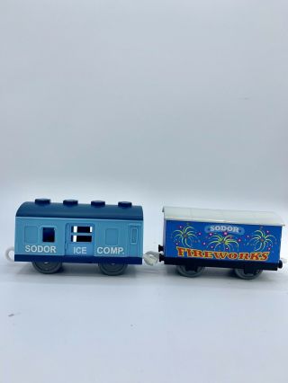 Thomas The Train Trackmaster Cars,  Sodor Ice Comp Blue Freight Car & Fireworks