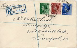 1936 Sg 457/59/60 Definitive First Day Of Issue Liverpool Registered Cover