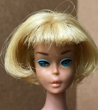 Vintage Blonde Barbie Doll In Striped Swimsuit