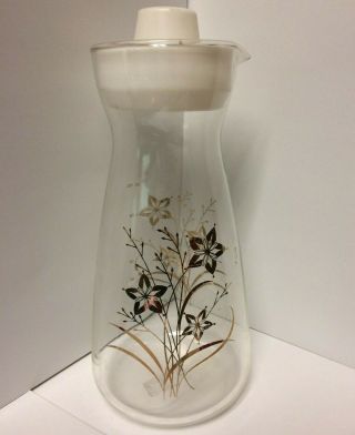 [home] Vintage Pyrex Carafe Juice Glass Pitcher Golden Star Flowers W/lid 32 Oz.