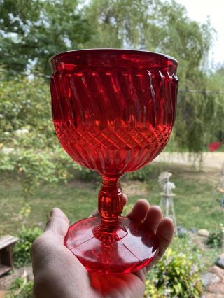 Vintage L.  G.  Wright Glass " Jersey Swirl Ruby " Red Wine Goblet 4 - 1/4 "