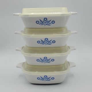 4 Corning Ware Blue Cornflower Petite Pans With Plastic Lids P - 41 1 3/4 Cup
