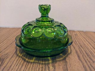 Vintage L.  E.  Smith Green Moon & Star Butter Dish W/cover