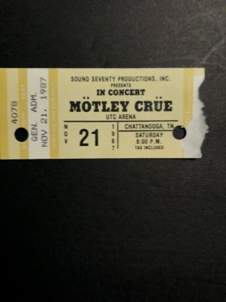 1987 Motley Crue Concert Ticket Stub Girl Girls Girls Tour 11/21/87 Chatt.  Tn