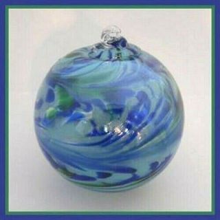 Hanging Glass Ball 4 " Diameter Aqua,  Blue & Green Swirl (1) Gb32