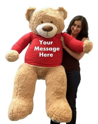 Personalized Big Plush 5 Foot Giant Teddy Bear Wears Tshirt Your Custom Message