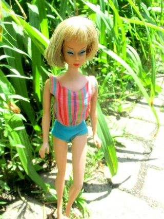 1966 American Girl Barbie 1070 Medium Ash Blonde Bob Doll Indented Marking