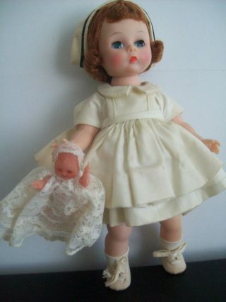 Vintage Alexander - Kins 8 " Bkw Doll Wendy In Nurse Uniform With Baby 1962 - 1965