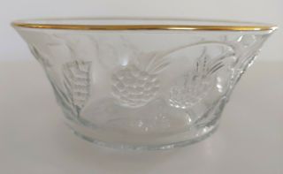 Vintage Made In France Clear Pressed Glass Fruit Bowl Berries Gold Trim