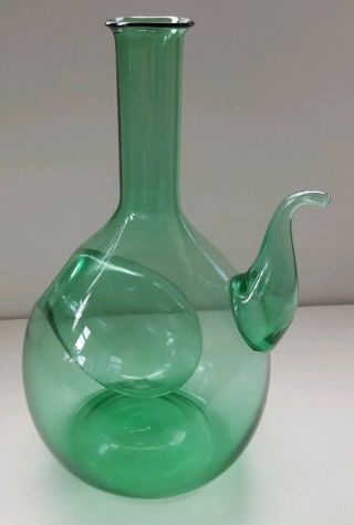 Vintage Hand Blown Green Glass Wine/ Sangria Decanter,  Ice Chamber,  Italy