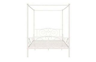 White Full Canopy Bed Frame Floral Headboard Footboard Gently Easy Assemble